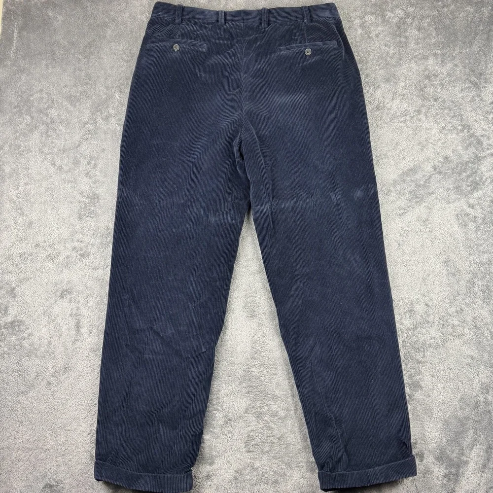Brooks Brothers Corduroy Pants Mens 34x30 Navy Blue Elliot Pleated Cuffed Cotton